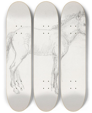 Triptych art skateboard deck of Adolph Tidemand Horse Study by Adolph Tidemand (1814-1876)