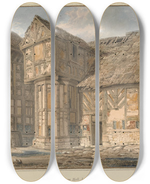 Triptych art skateboard deck of John Buckler Samlesbury Hall Lancashire by John Buckler (1770-1851)