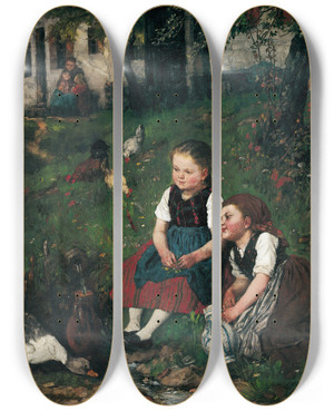 Triptych art skateboard deck of Johann Sperl Sommertag by Johann Sperl (1840-1914)