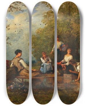 Triptych art skateboard deck of Leon Richet Wscherinnen by Leon Richet (1847-1902)