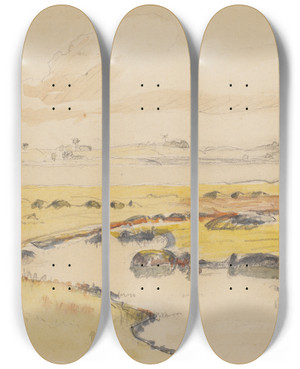 Triptych art skateboard deck of Poul Simon Christiansen Dyrns Enge by Poul Simon Christiansen (1855-1933)