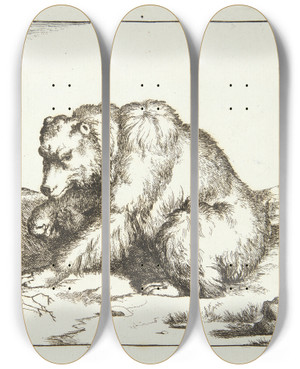 Triptych art skateboard deck of Marcus De Bye Siddende Bjrn Vendt Mod Venstre_2 by Marcus de Bye (1638-1688)