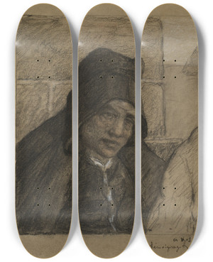 Triptych art skateboard deck of Charles Cottet French Peasants by Charles Cottet (1863-1925)