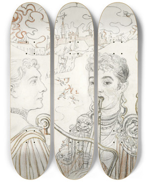 Triptych art skateboard deck of James Ensor Les Musiciens by James Ensor (1860-1949)