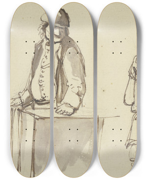 Triptych art skateboard deck of Jeanjacques De Boissieu Three Farmers by Jean-Jacques de Boissieu (1736-1810)