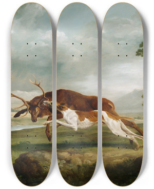 Triptych art skateboard deck of George Stubbs Hound Coursing A Stag by George Stubbs (1724-1806)