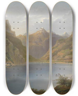 Triptych art skateboard deck of Hermann Ottomar Herzog Vierwaldstttersee by Hermann Ottomar Herzog (1831-1932)