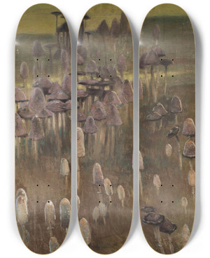Triptych art skateboard deck of Kazimierz Stabrowski Autumn Flora by Kazimierz Stabrowski (1869-1929)