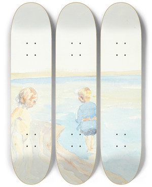 Triptych art skateboard deck of Peter Hansen Brn Ved Stranden by Peter Hansen (1868-1928)