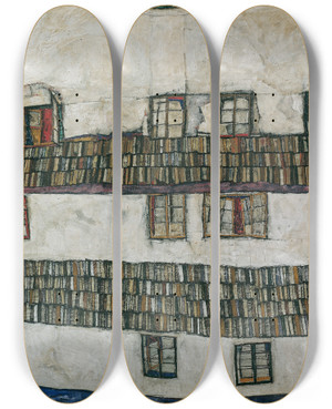 Triptych art skateboard deck of Egon Schiele House Wall Window by Egon Schiele (1890-1918)