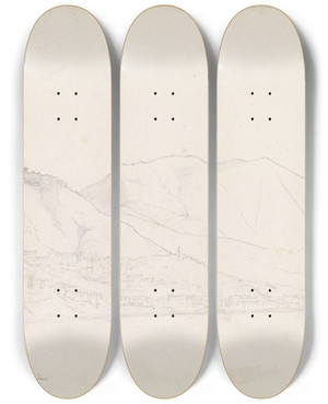 Triptych art skateboard deck of Adolph Tidemand Salernogolfen by Adolph Tidemand (1814-1876)