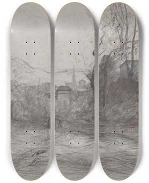 Triptych art skateboard deck of Franoisauguste Ravier Approaching Morestal by Franois-Auguste Ravier (1814-1895)