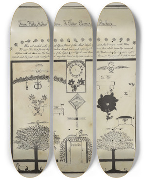 Triptych art skateboard deck of American 20Th Century Shaker Visionary Image_2 by American 20Th Century