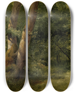 Triptych art skateboard deck of Achille Etna Michallon Forest Interior by Achille Etna Michallon (1796-1822)
