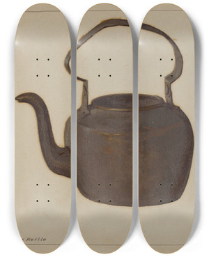 Triptych art skateboard deck of J Howard Iams Copper Tea Kettle by J Howard Iams (20-)