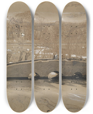 Triptych art skateboard deck of Samuel Palmer The Bridge At Shoreham by Samuel Palmer (1805-1881)