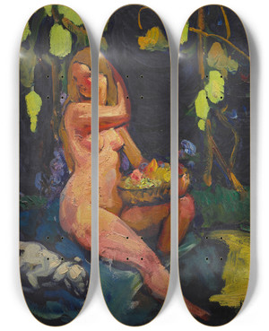 Triptych art skateboard deck of Henry Keller Nude by Henry Keller (1869-1949)