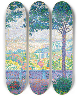 Triptych art skateboard deck of Paul Signac Terrasse De Meudon by Paul Signac (1863-1935)