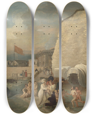 Triptych art skateboard deck of Benjamin West The Bathing Place At Ramsgate by Benjamin West (1738-1820)