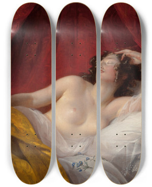 Triptych art skateboard deck of Aime Brunepags Le Sommeil by Aimee Brune Pages (1803-1866)
