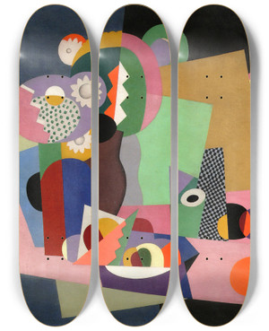 Triptych art skateboard deck of Georges Valmier Flowers And Fruit by Georges Valmier (1885-1937)