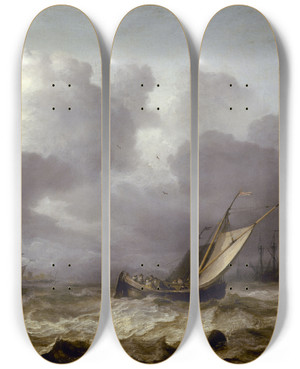 Triptych art skateboard deck of Allaert Van Everdingen Lorage by Allaert Van Everdingen (1621-1675)