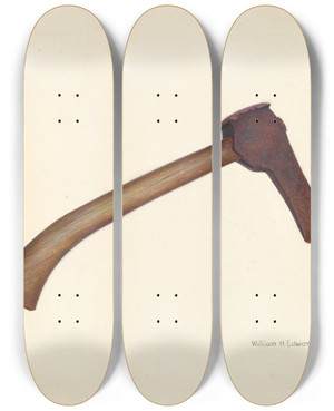 Triptych art skateboard deck of William H Edwards Post Axe by William H Edwards