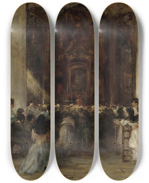 Triptych art skateboard deck of Gustave Henri Colin Mass by Gustave Henri Colin (1828-1910)
