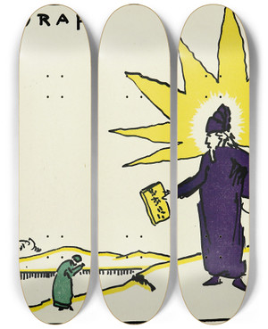 Triptych art skateboard deck of Hendrik Willem Van Loon Hammurapi by Hendrik Willem Van Loon (1882-1944)