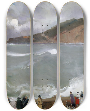 Triptych art skateboard deck of Joaqun Sorolla Breakwater San Sebastian by Joaquin Sorolla (1863-1923)