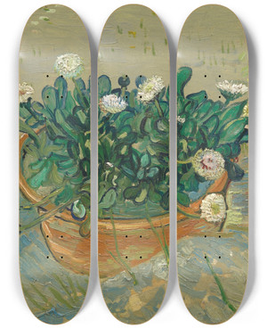 Triptych art skateboard deck of Vincent Van Gogh Daisies Arles by Vincent van Gogh (1853-1890)