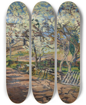Triptych art skateboard deck of Armand Guillaumin Paysage De Printemps by Armand Guillaumin (1841-1927)