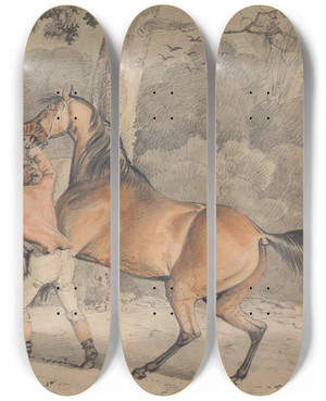 Triptych art skateboard deck of Samuel Alken Trying The Mare by Samuel Alken (1756-1815)
