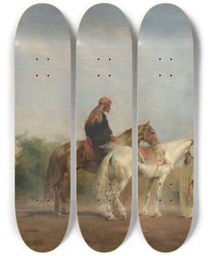 Triptych art skateboard deck of Eugne Fromentin Horse Traders by Eugene Fromentin (1820-1876)