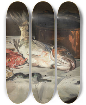 Triptych art skateboard deck of Douard Manet Fish Still Life by douard Manet (1832-1883)