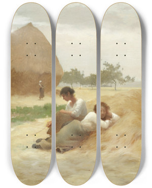 Triptych art skateboard deck of Henry Lerolle Les Moissonneuses by Henry Lerolle (1848-1929)