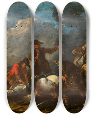 Triptych art skateboard deck of August Querfurt Robber by August Querfurt (1696-1761)