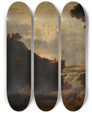 Triptych art skateboard deck of Richard Wilson White Monk by Richard Wilson (1714-1782)