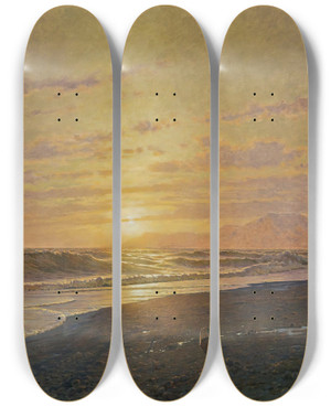Triptych art skateboard deck of Arthur Calame Soleilcouchant Sur La Merbordighera by Arthur Calame (1843-1919)