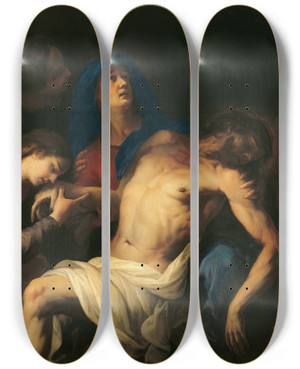 Triptych art skateboard deck of Peter Strudel Beweinung Christi by Peter Strudel (1660-1714)