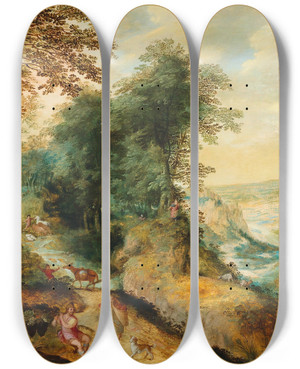 Triptych art skateboard deck of Cornelis Molenaer Moses At Mount Nebo by Cornelis Molenaer (1540-1589)