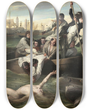 Triptych art skateboard deck of John Singleton Copley Watson And The Shark by John Singleton Copley (1738-1815)
