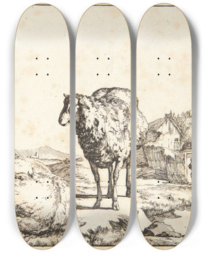 Triptych art skateboard deck of Marcus De Bye Stende Og Liggende Fr by Marcus de Bye (1638-1688)