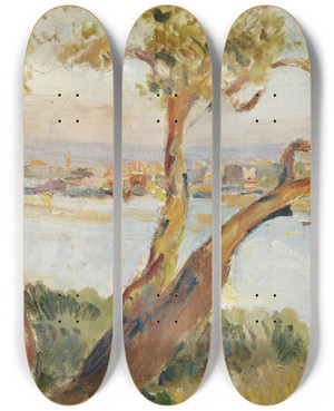 Triptych art skateboard deck of Henri Lebasque Vue Dantibes by Henri Lebasque (1865-1937)