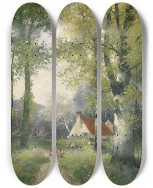 Triptych art skateboard deck of Adolf Kaufmann Frhling by Adolf Kaufmann (1848-1916)