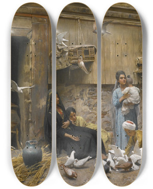 Triptych art skateboard deck of Rudolf Swoboda A Cairene Courtyard by Rudolf Swoboda (1859-1914)