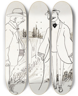 Triptych art skateboard deck of Albert Engstrm 30 Degrees Celsius In The Shade by Albert Engstrom (1869-1940)