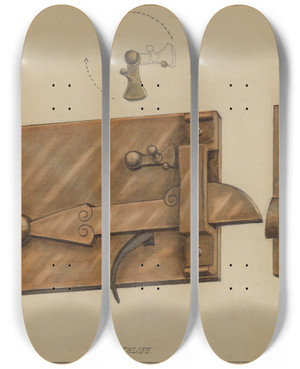 Triptych art skateboard deck of Jack Staloff Bar Latch by Jack Staloff