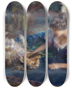 Triptych art skateboard deck of Ferdinand Max Bredt Spielgefhrten by Ferdinand Max Bredt (1860-1921)