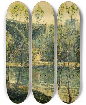 Triptych art skateboard deck of Ernest Lawson Spring Morning by Ernest Lawson (1873-1939)